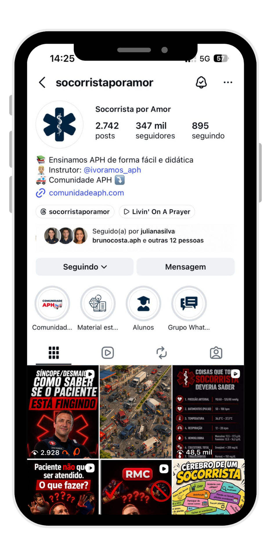 Perfil de Instagram @socorristaporamor con 347 mil seguidores
