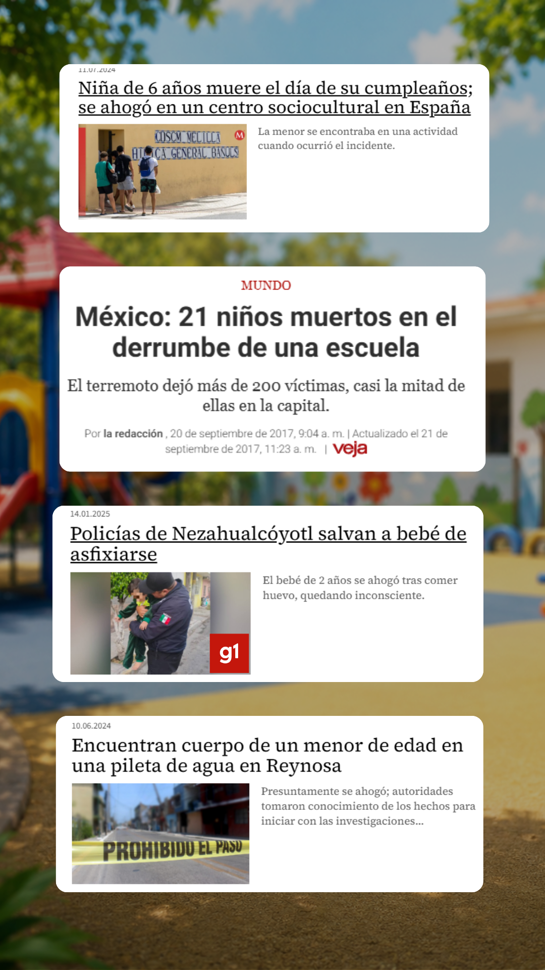 Titulares de prensa sobre emergencias infantiles